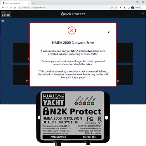 Alertes du réseau NMEA2000 du système de cybersécurité Digital Yacht N2K Protect