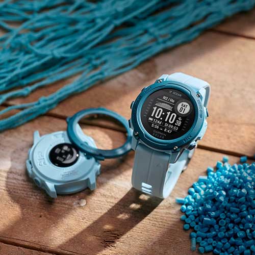 Design eco-responsable et utilisation de plastique océanique recyclé pour la conception de la montre de plongée connectée GPS Descent G1 Solar Ocean Edition Garmin